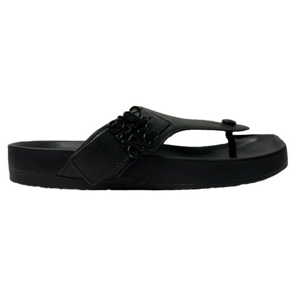 Loewe Ease Embellished Thong Slippers in Black Lamb Leather